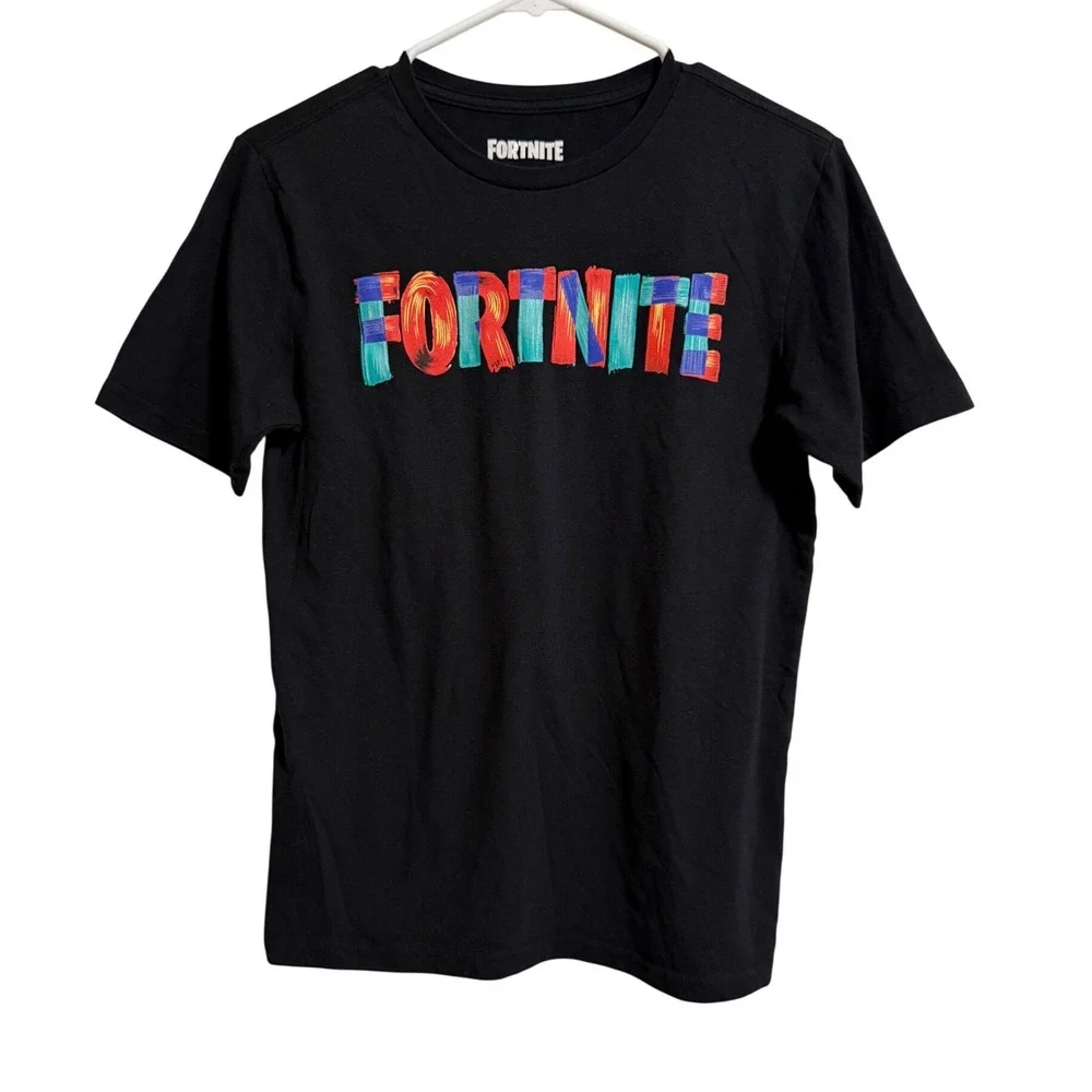 Fortnite Boys XL 14/16‎ Graphic T-Shirt Black Brushstroke Logo Short Sleeve Tee